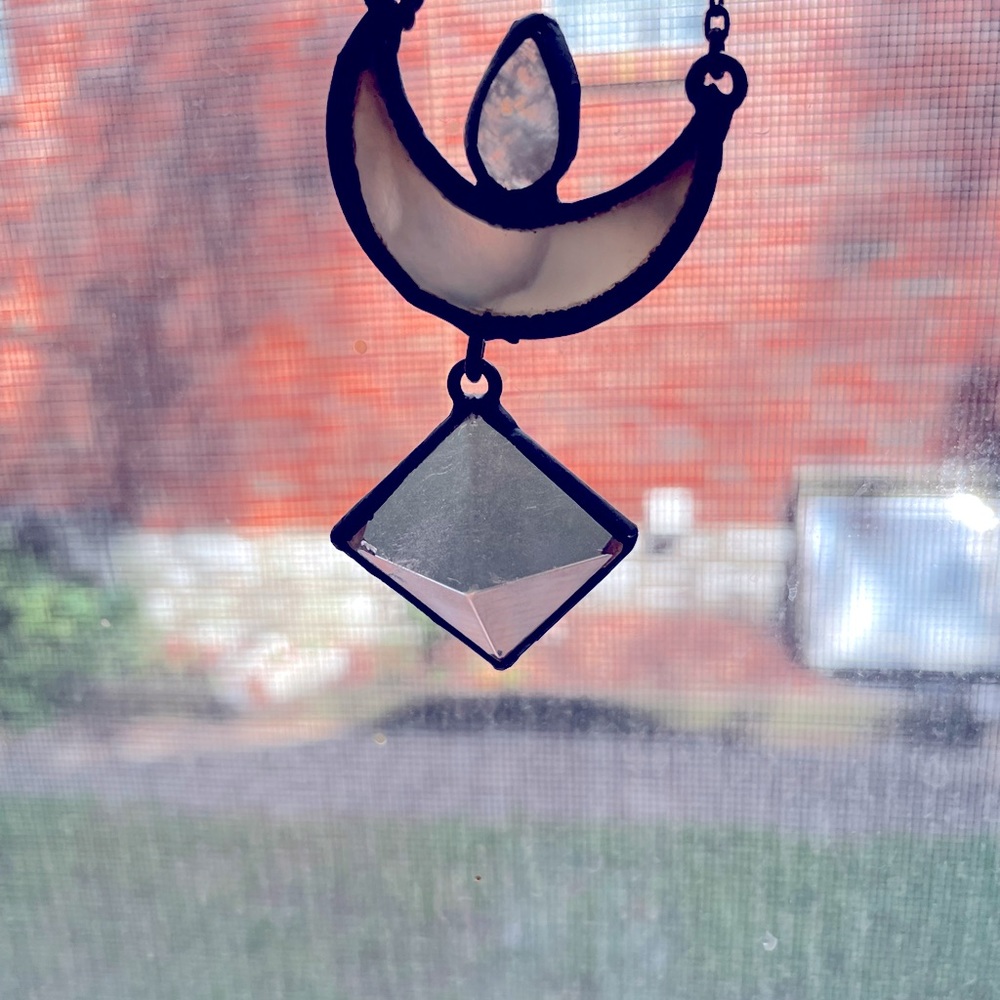 hand made necklace purchased on Etsy moonstone mother of pearl quartz crystal -